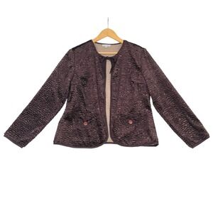 Vtg y2k RUSS BERENS Velvet Textured Open Front Jacket Cardigan Burgundy Brown M